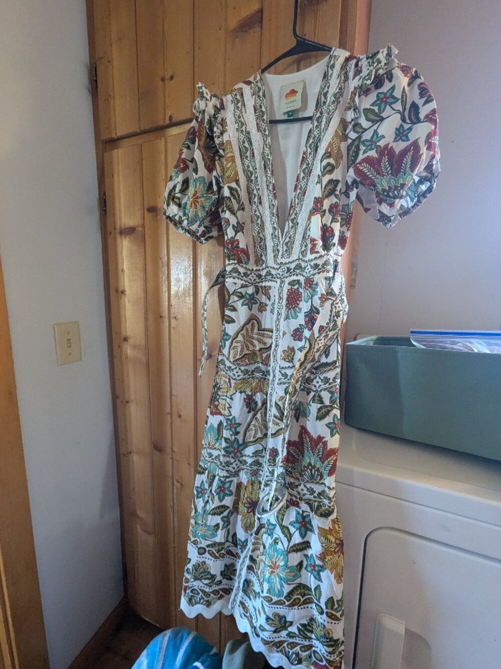 Farm Rio Off-White Botanicals Belted Midi Dress